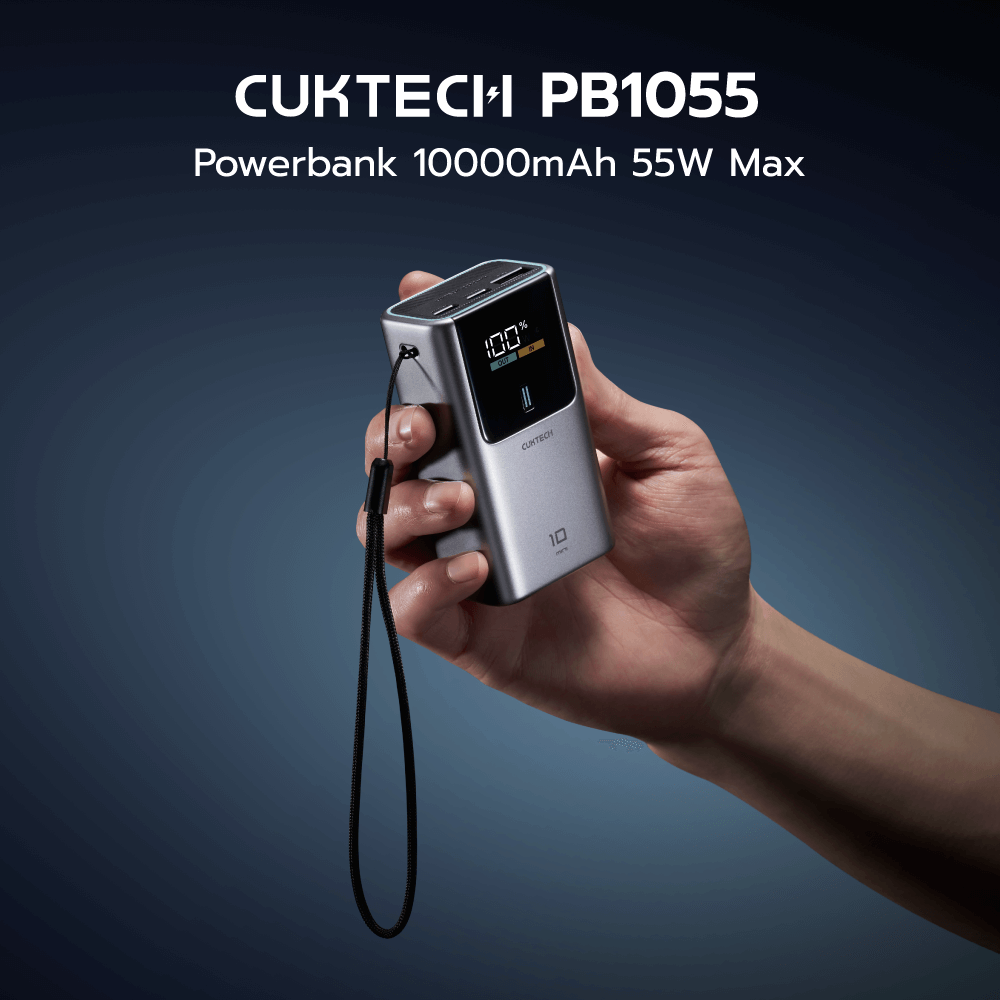 แบตเตอรี่สำรอง CUKTECH PB1055 10000MAH สีขาว พกพาง่ายมีสายคล้อง มาตรฐาน CCC จ่ายไฟรวมกันได้สูงถึง 55W_1